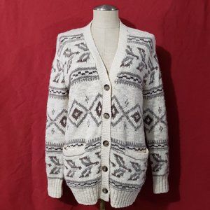 POLO Ralph Lauren Aztec Knit Cardigan Sweater Ivory Brown 2 Pockets S Petites